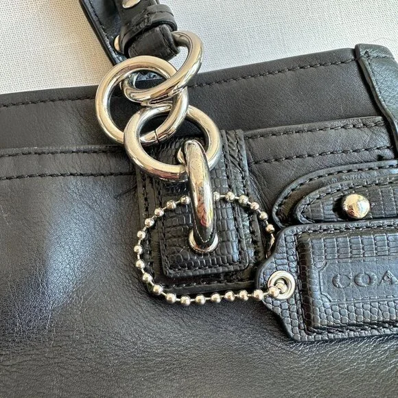 COACH Colette Black Leather Carry All Shoulder Bag J1020-16460